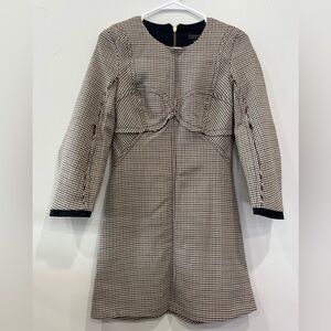 Topshop Corset Style Checkered Long Sleeve Dress with Barrel Sleeves